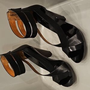 GIVENCHY Paris Black Leather Heels w/ Classic Criss Cross & Ankle Straps
